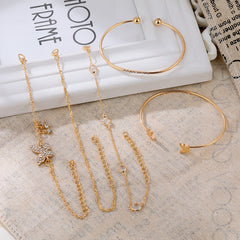 5pk Golden Butterfly Cuff Bangle Bracelet Set