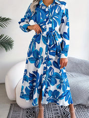 Plus Size Boho Dress Tropical Print Maxi Shirt Dress