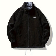Men's Thick Warm Lamb Plush Jacket Zipper Stand Collar Fall Winter