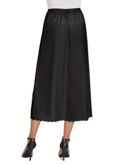 Lace Trim Midi Skirt Casual Solid Skirt Women's Clothing