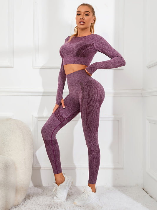Seamless Long Sleeve Top and Leggings Set for Women