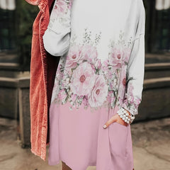 Plus Floral Print Long Sleeve Tee Dress with Pockets