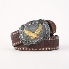 Eagle Western Big Board Buckle Belt Vintage Print Durable Men's Leather Belt