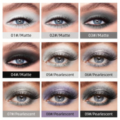9pcs Liquid Eyeshadow Set Gray Silver Glitter Shimmer Matte Smokey Gothic Style