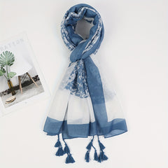 Leaf Print Tassel Scarf Classic Block Shawl Windproof Warm Head Wrap