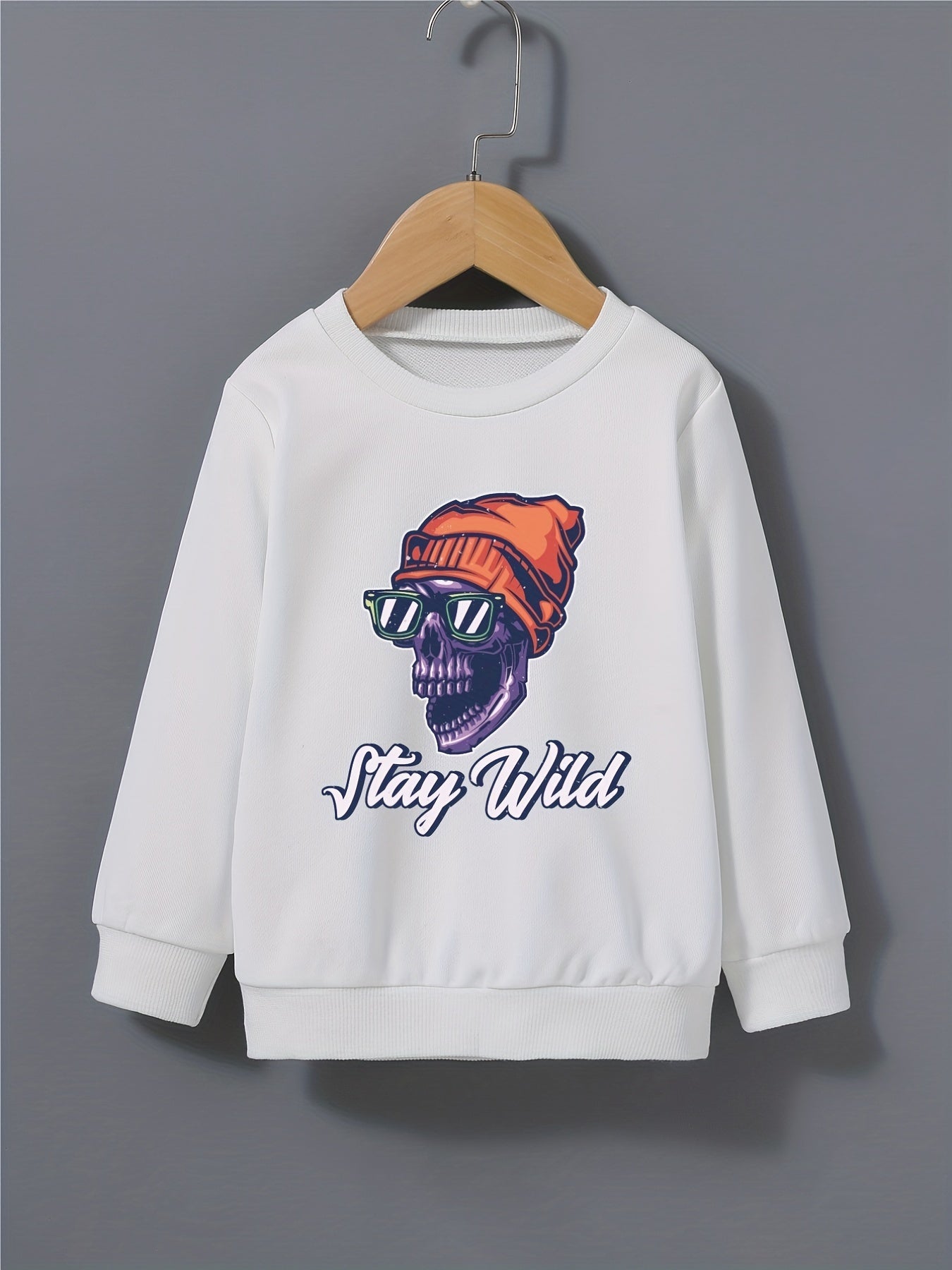 Kid's Halloween Style Beanie Skull Pattern Sweatshirt STAY WILD Print