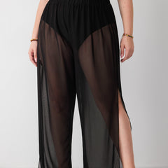 Women's Plus Size Semi Sheer Split Mesh Cover Up Pants