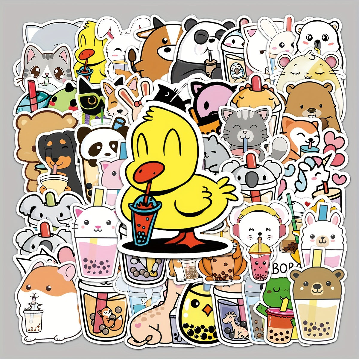50pc Cute Milk Tea Pattern Waterproof Stickers for Water Bottles & Laptops