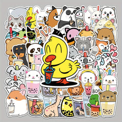 50pc Cute Milk Tea Pattern Waterproof Stickers for Water Bottles & Laptops
