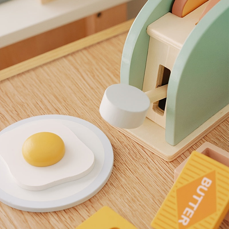 Wooden Kids' Pop Up Toaster Toy Set - Pretend Play Kitchen Accessories