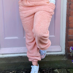  Solid Fleece High Rise Jogger Trousers