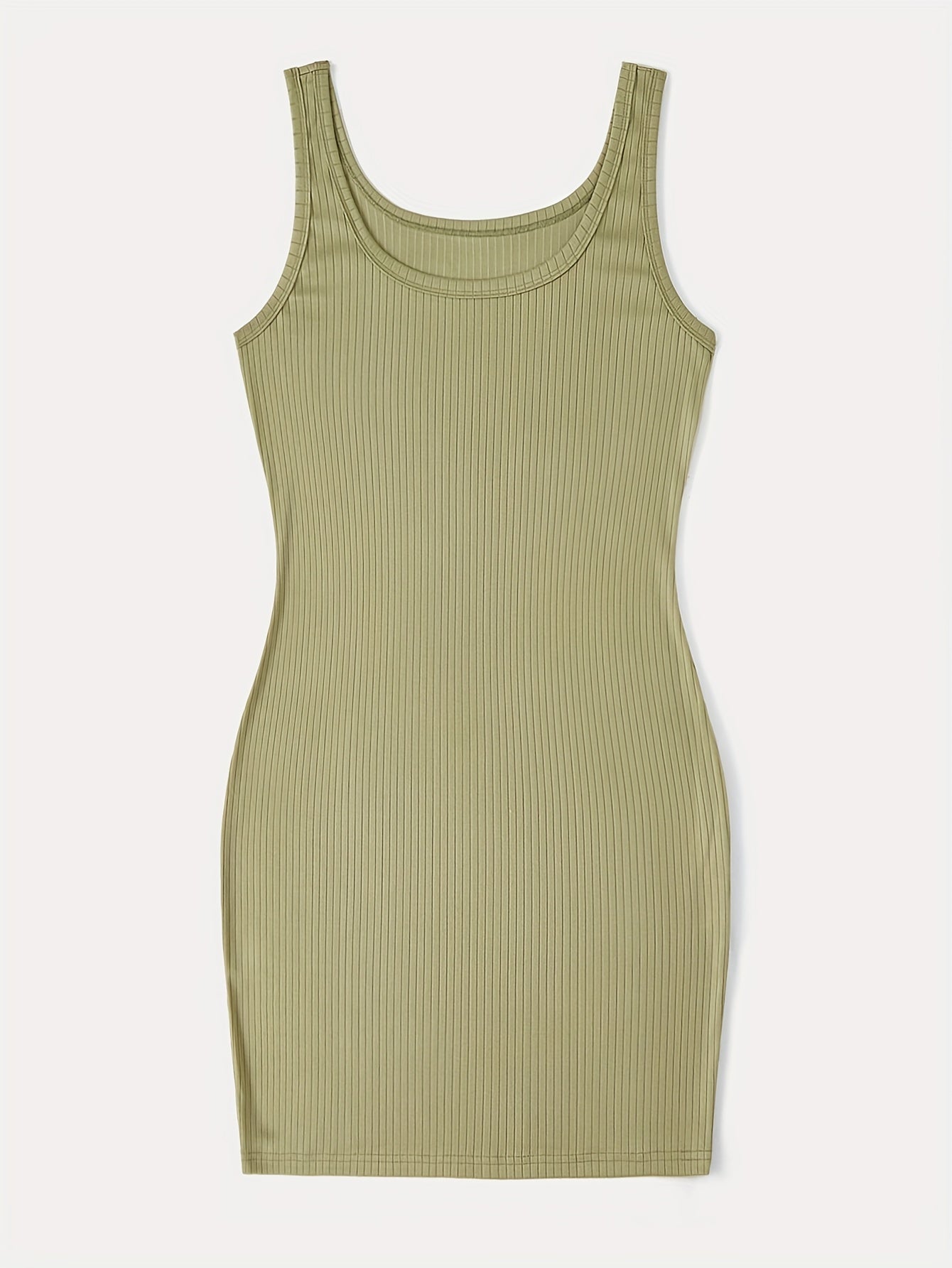  Basic Cami Dress Solid Ribbed Round Neck High Stretch Mini Summer Dres