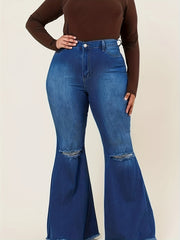  Ripped Button Fly High Rise Flared Leg Jeans