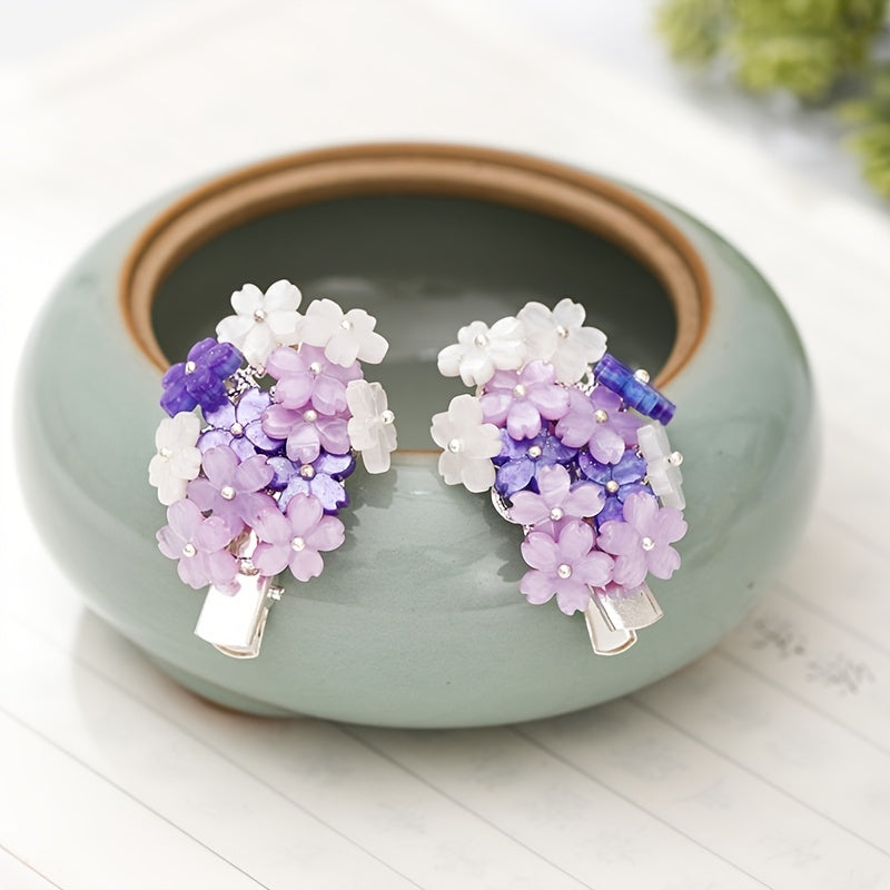 Hanfu Hairpin Purple Flower Metal Hairclip Vintage Chinese Style