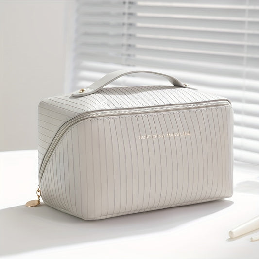 Large Capacity Travel Cosmetic Bag PU Leather Waterproof Women Portable Makeup