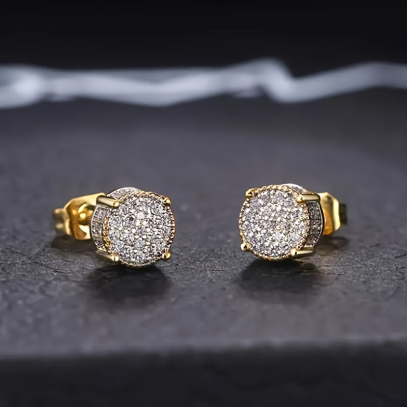 Men's Round CZ Stud Earrings