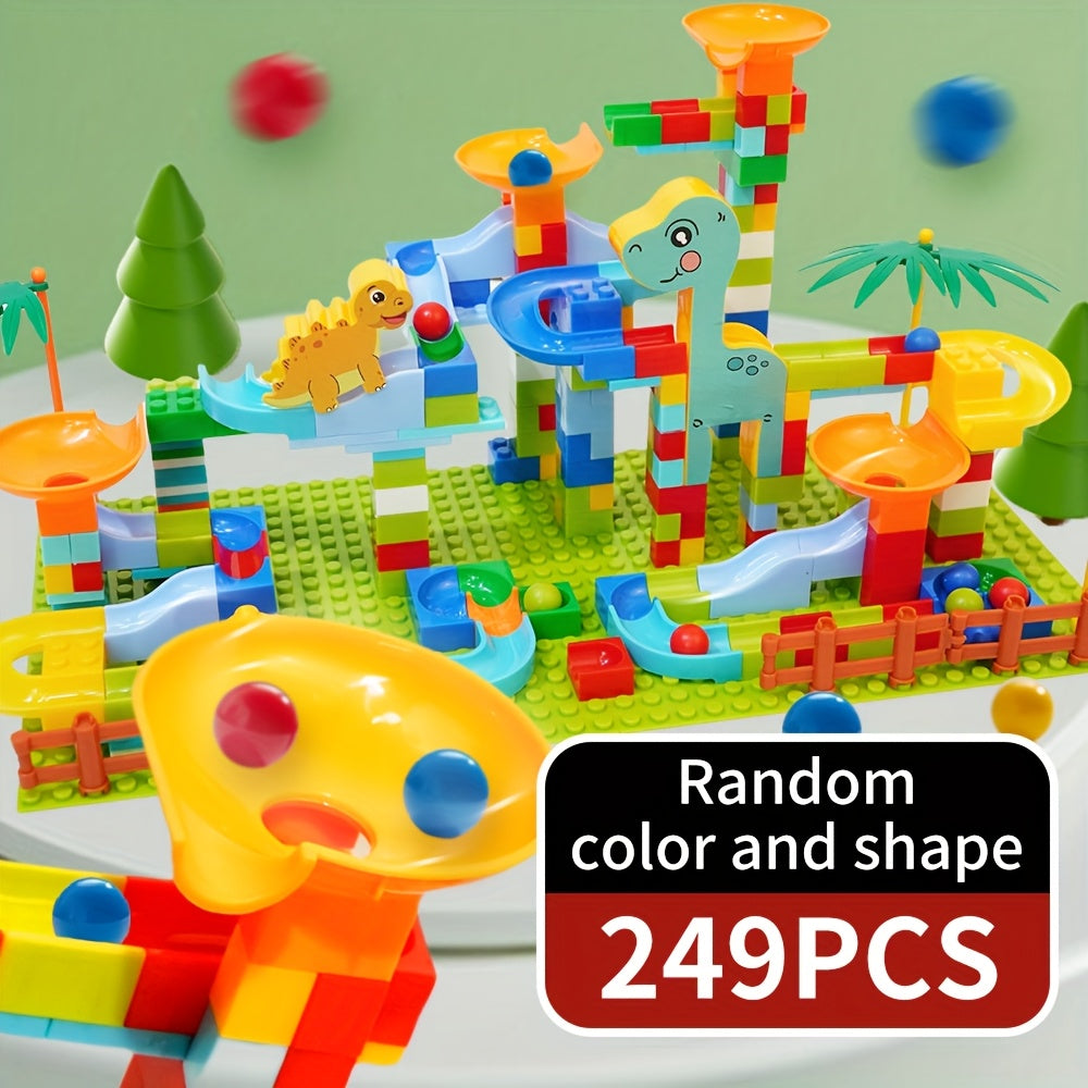 Dinosaur Slide Track Building Blocks Marble Run Toy DIY Set