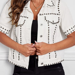 Studded Denim Jacket Single Breasted Button Coat