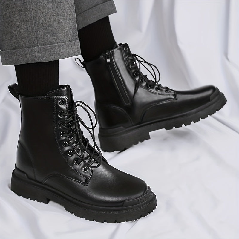 Men's Side Zip Combat Boots Casual Walking Shoes