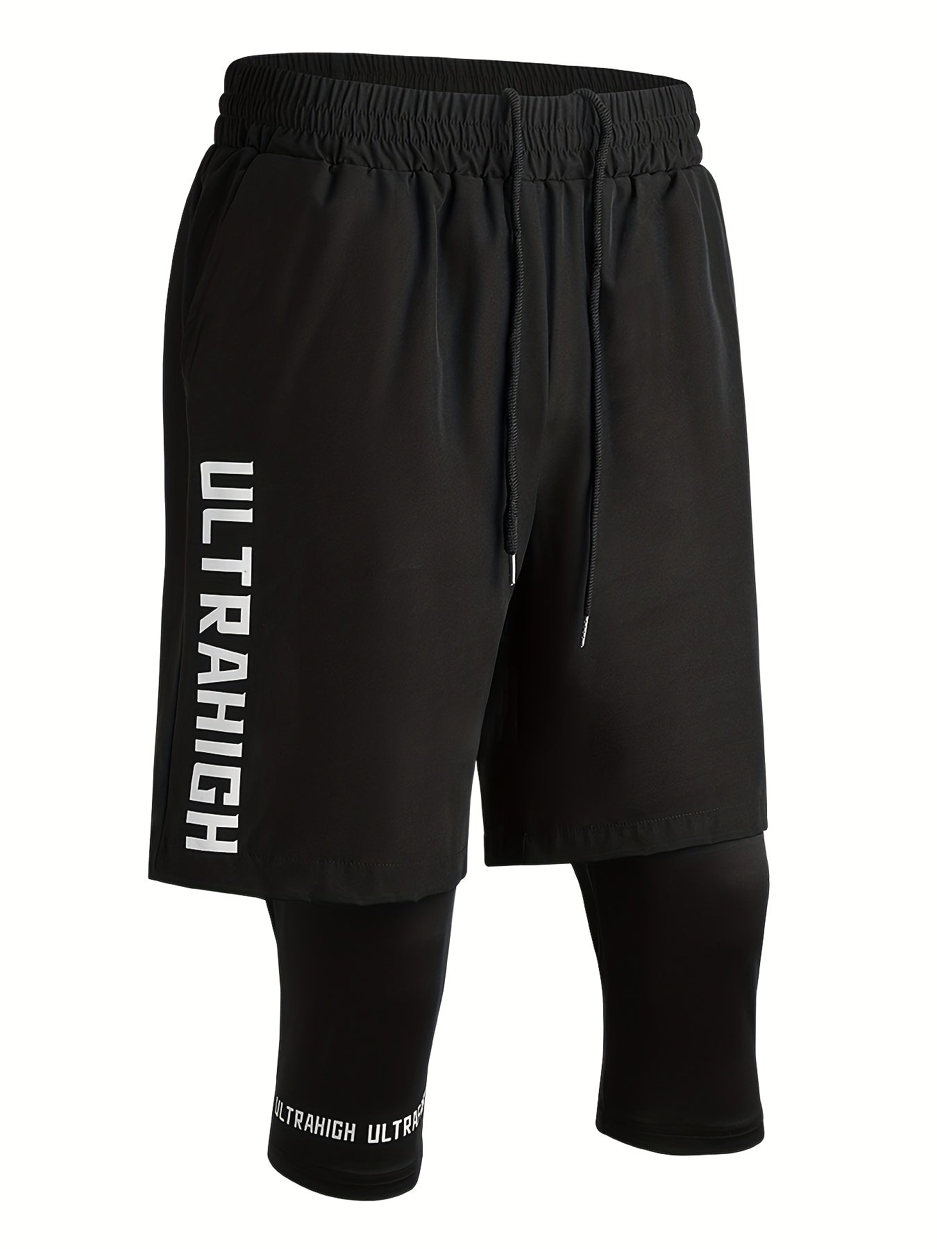 Men's 2-Layer Gym Shorts with Pockets & Drawstring