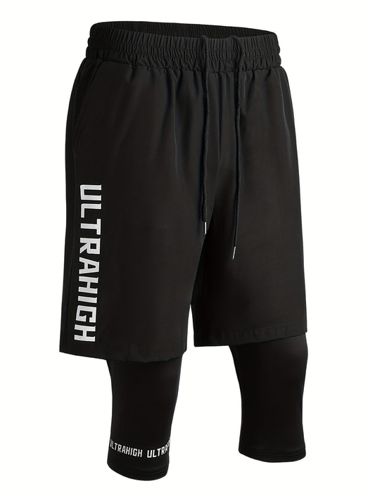 Men's 2-Layer Gym Shorts with Pockets & Drawstring