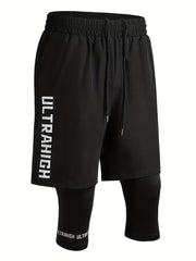 Men's 2-Layer Gym Shorts with Pockets & Drawstring