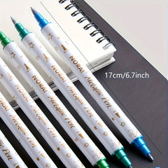 10pcs Metallic Glitter Marker Pens Dual Tip Brush And Fine Point Pens