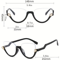 Semi Rimless Cat Eye Clear Lens Glasses with Rhinestone Decor