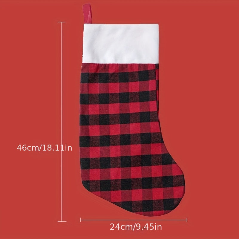 Checkered Velvet Christmas Stocking Gift Bag