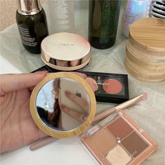 2pcs Small Round Mirror Bamboo Compact Makeup Vanity Mirror