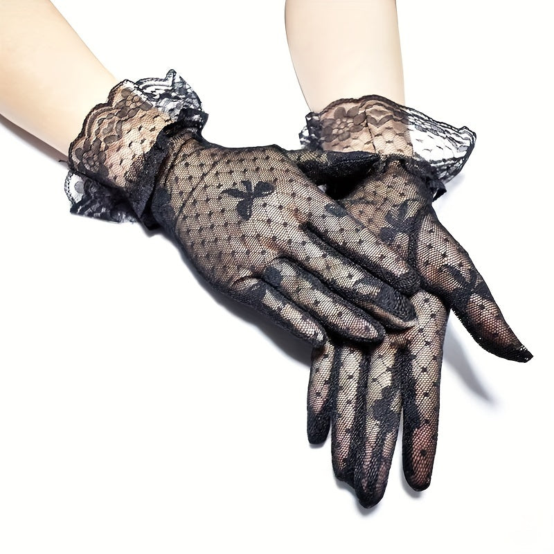 Bowknot Lace Gloves Thin Breathable Short Gloves Elastic Wedding Dress Gloves