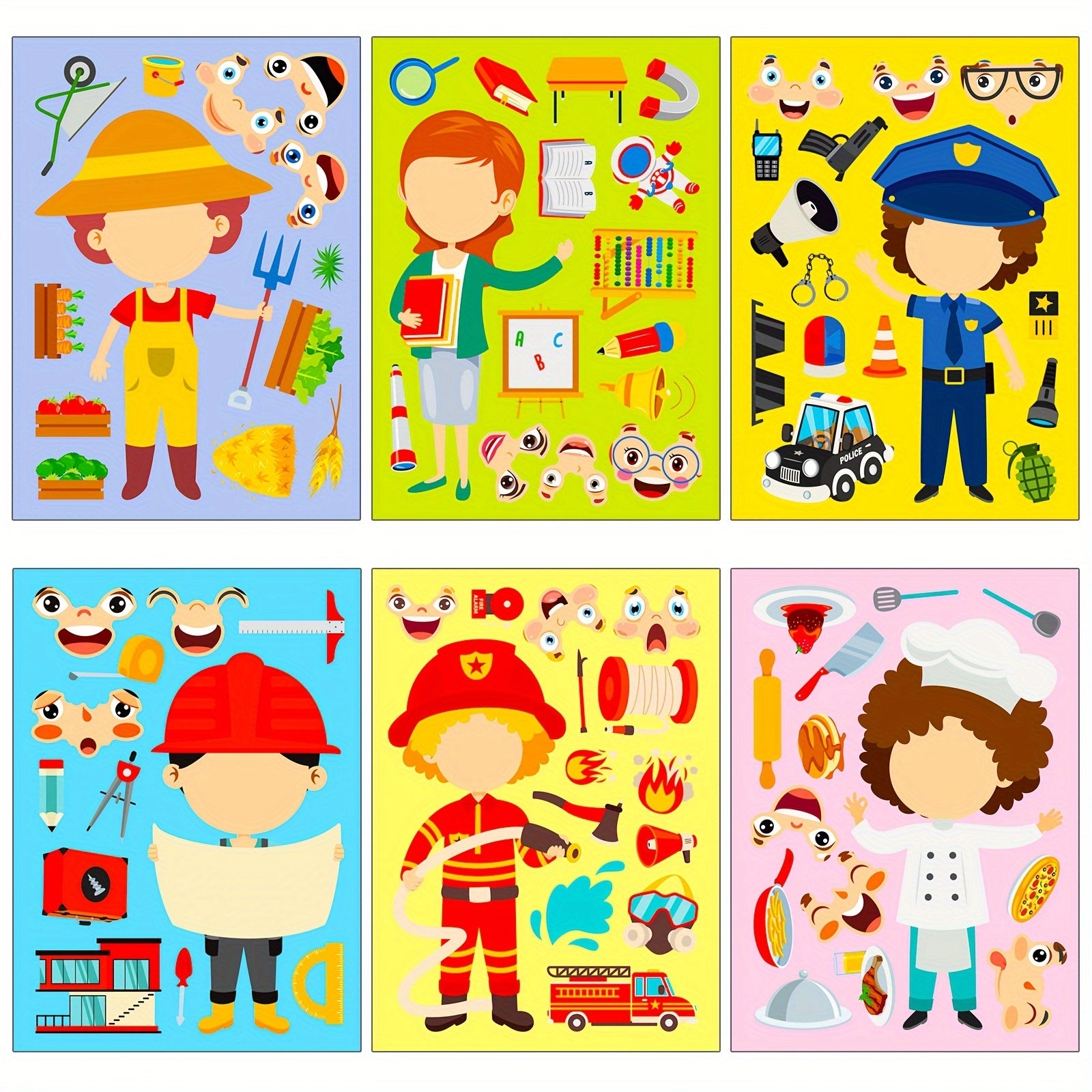 6pcs Cartoon Face Changing Stickers DIY Puzzle Stickers