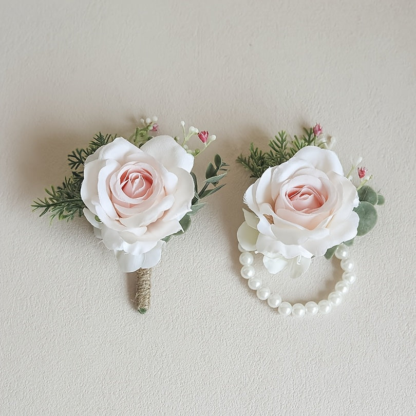 Artificial Rose Wrist Flowers & Men's Chest Flowers for Wedding Dance Party