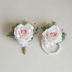 Artificial Rose Wrist Flowers & Men's Chest Flowers for Wedding Dance Party