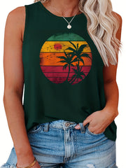  Colorblock Coconut Tree Print Tank Top