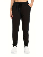 Women's Plus Solid Elastic Drawstring Joggers with Pockets
