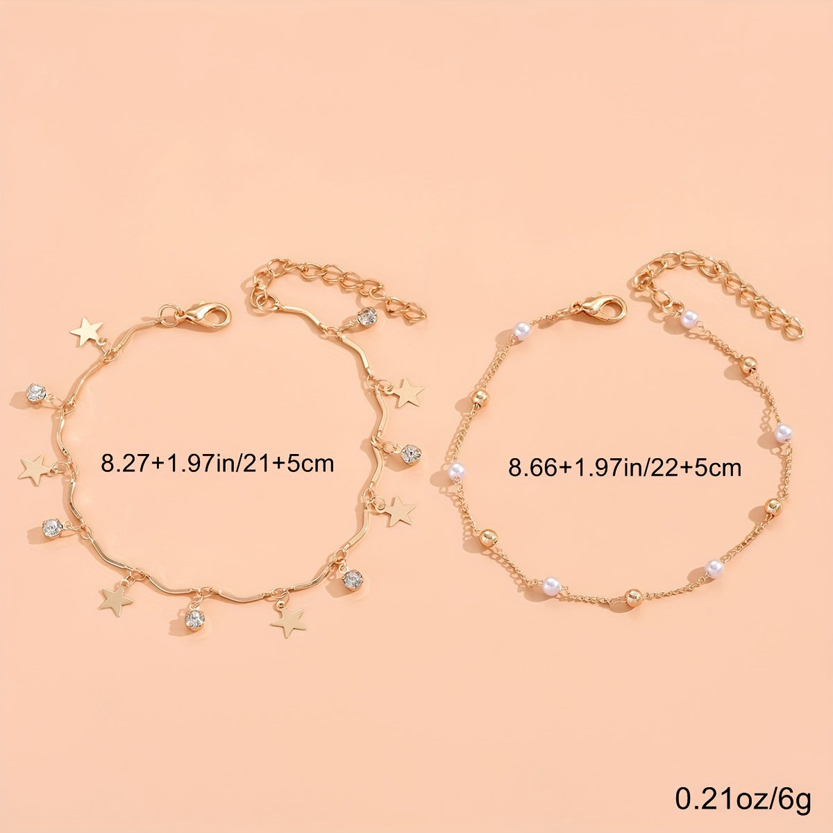 2Pcs Star Tassel Anklet Set Rhinestone Inlaid Chain Bracelet