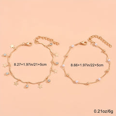 2Pcs Star Tassel Anklet Set Rhinestone Inlaid Chain Bracelet