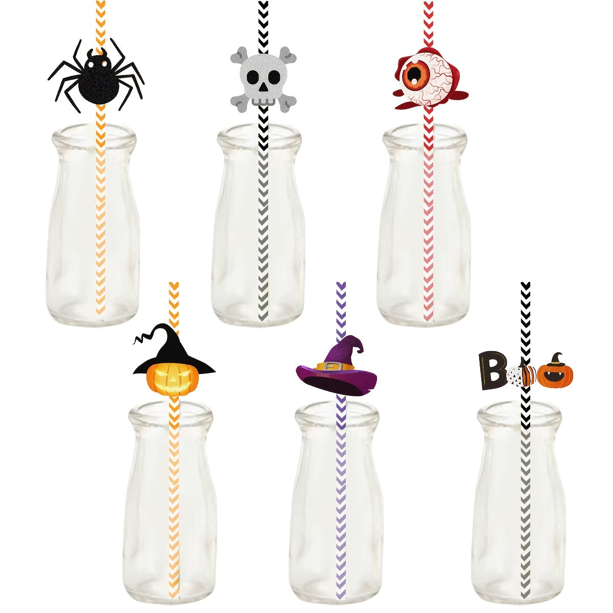 24pcs Halloween Straws Skeleton Spider Cup Drink Decoration