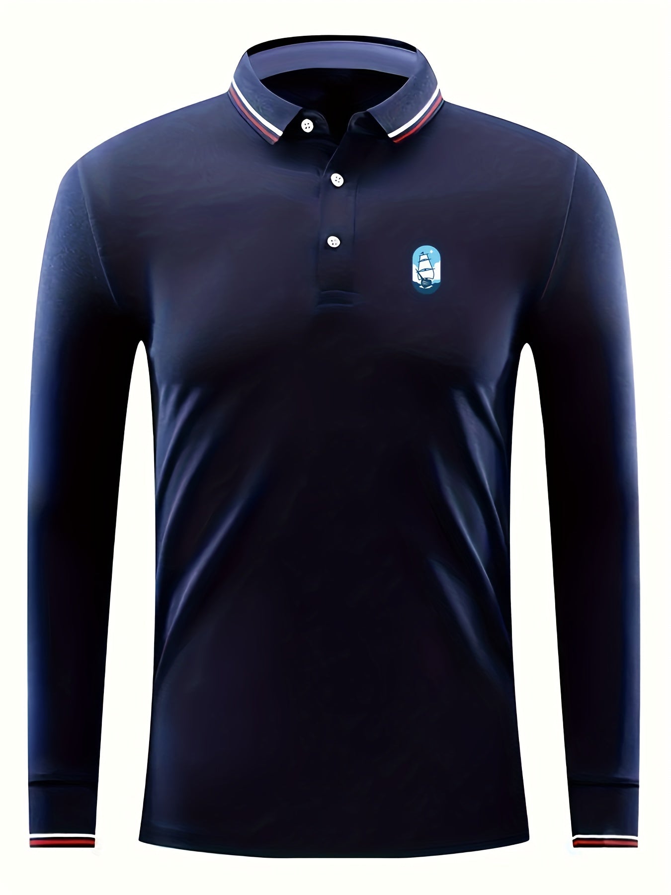Sailboat Print Men's Lightweight Long Sleeve Polo Shirt