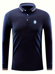 Sailboat Print Men's Lightweight Long Sleeve Polo Shirt