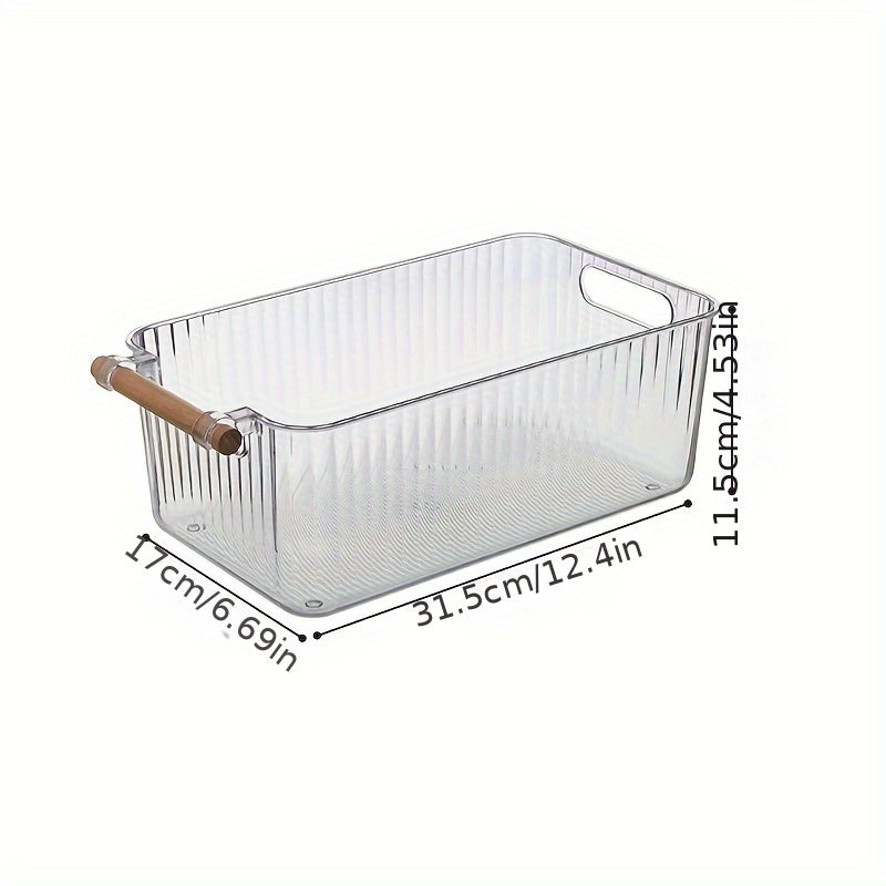 Striped Handle Wooden Kitchen Bathroom Storage Box