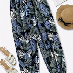 Women's Plus Tropical Leaf Print Trousers
