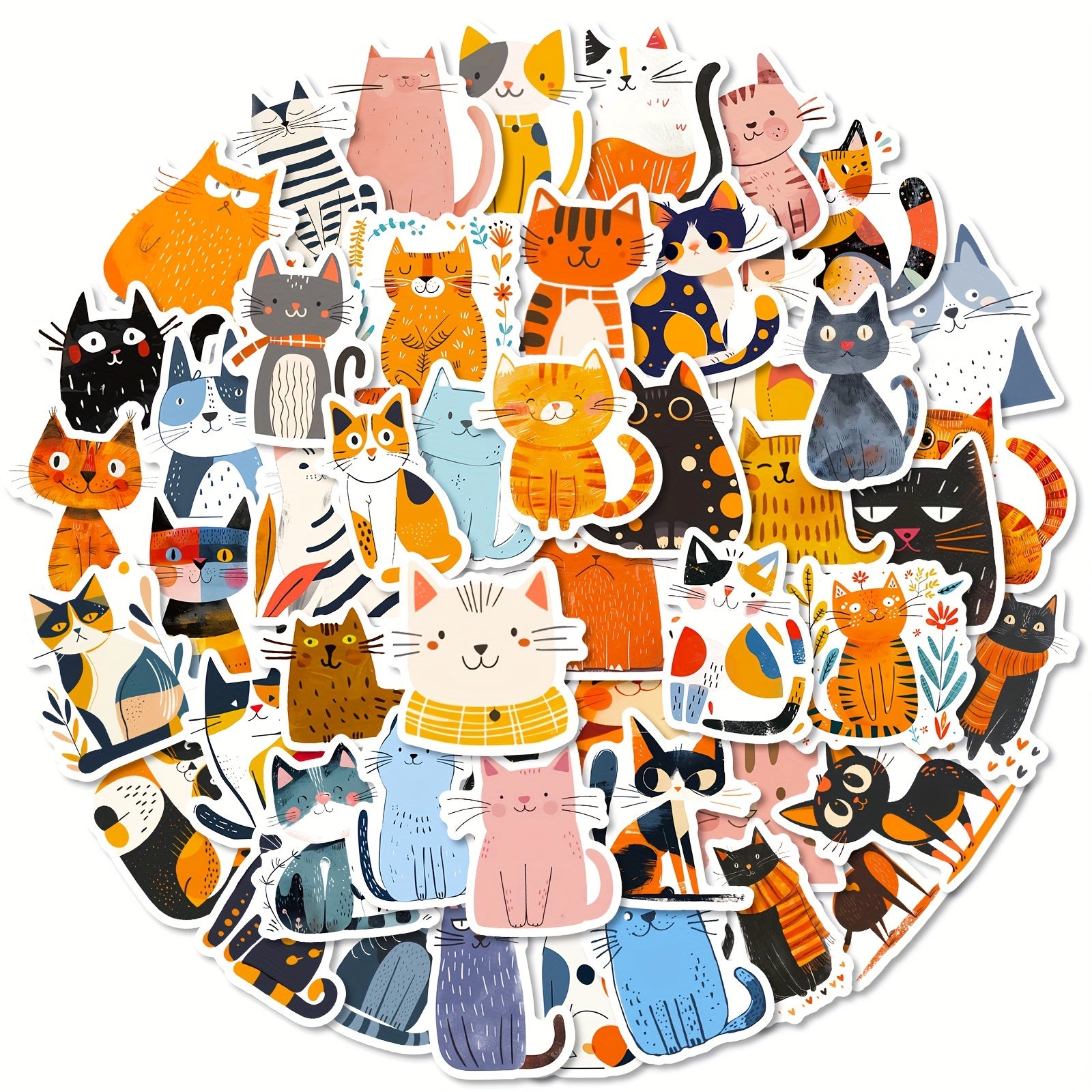 50 Pack Cartoon Cat Stickers Self Adhesive Reusable Japanese Ins