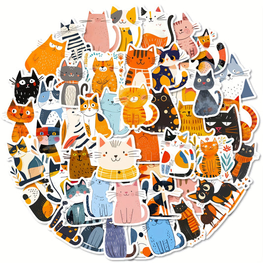 50 Pack Cartoon Cat Stickers Self Adhesive Reusable Japanese Ins