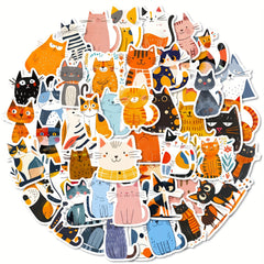 50 Pack Cartoon Cat Stickers Self Adhesive Reusable Japanese Ins