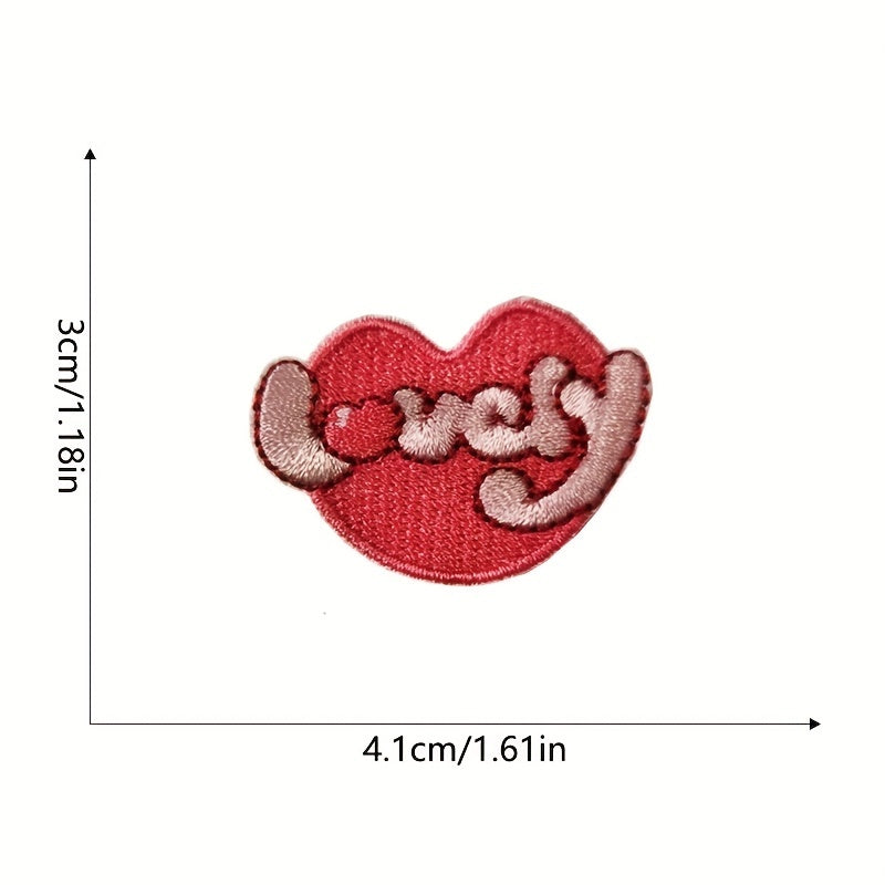 8pcs Love Theme Iron On Patches Embroidered Self Adhesive Heart Patches