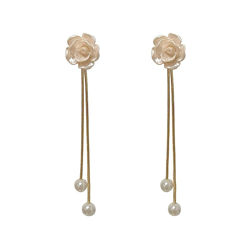 Camellia Tassel Earrings 18K Plated Party Accessories