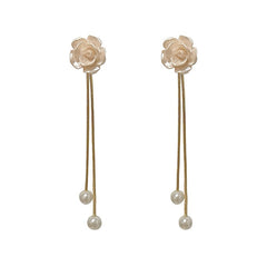 Camellia Tassel Earrings 18K Plated Party Accessories
