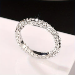 925 Silver Zircon Ring Wedding Promise Eternity Engagement Female Anniversary Gi
